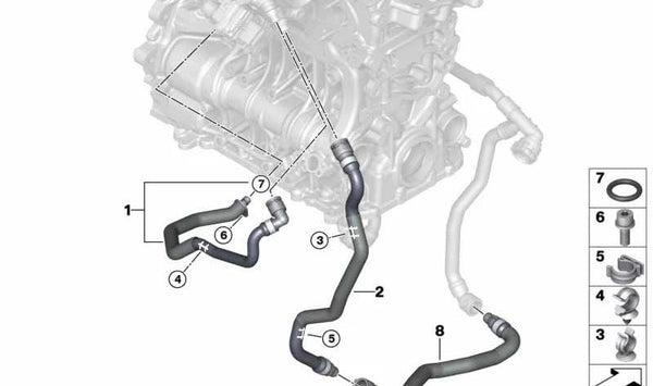 Manguera de Refrigerante del Turbo para BMW X1 F48, X2 F39 (OEM 11538595079). Original BMW.