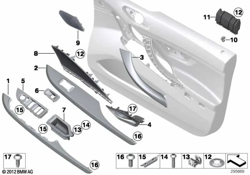 Pappelholz-Türleiste links für BMW F06, F06N (OEM 51417291393). Original BMW