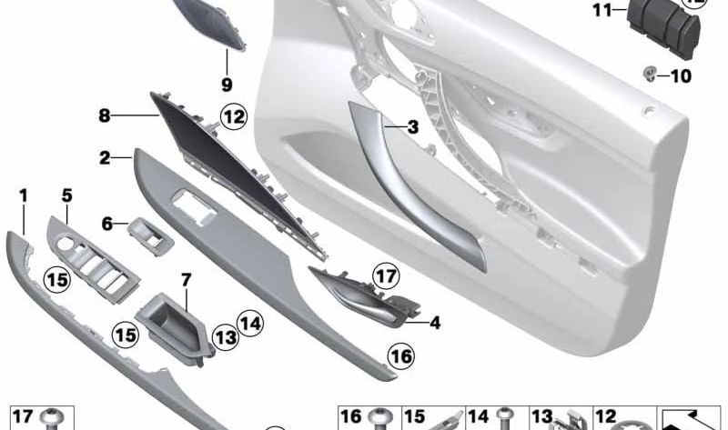 Links gebürstete Aluminiumtür Obseword OEM 51417291391 für BMW F06 (Serie 6 Gran Coupé). Original BMW.