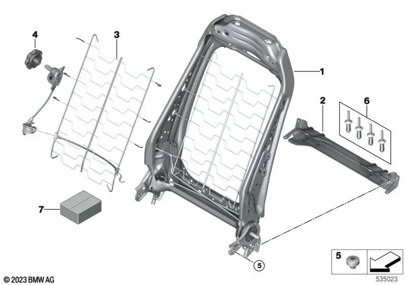 Estructura de respaldo eléctrica izquierda para BMW Serie 1 F40, Serie 2 F44, F45, F45N, F46, F46N, X1 F48, F48N, X2 F39 (OEM 52107366339). Original BMW.