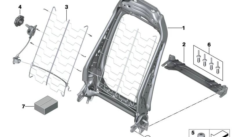 Estructura del respaldo izquierdo OEM 52107310843 para BMW F40, F44, F45, F46, F48, F39, G29, F55, F54, F60. Original BMW.