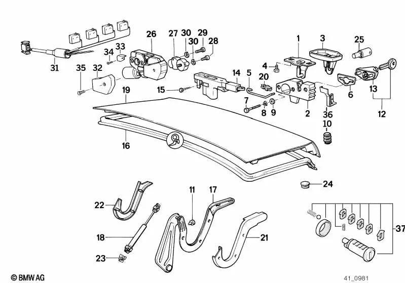 Cierre con llave para BMW E32 (OEM 51241957991). Original BMW