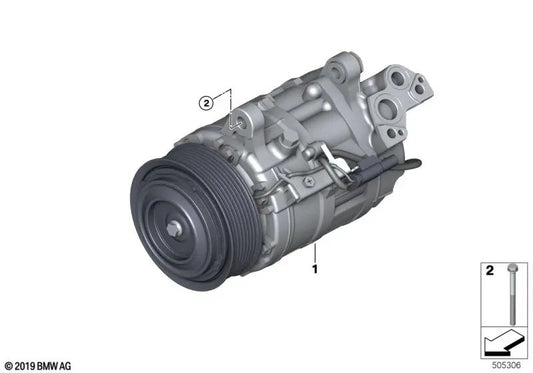 Air conditioning compressor with magnetic clutch for BMW G07 (OEM 64525A04DC4). Original BMW.