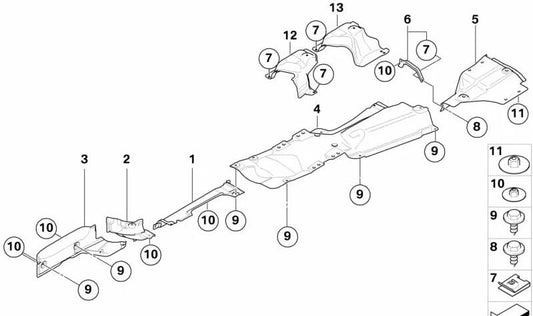 Aislamiento térmico para silenciador trasero BMW E83N (OEM 51483425159). Original BMW