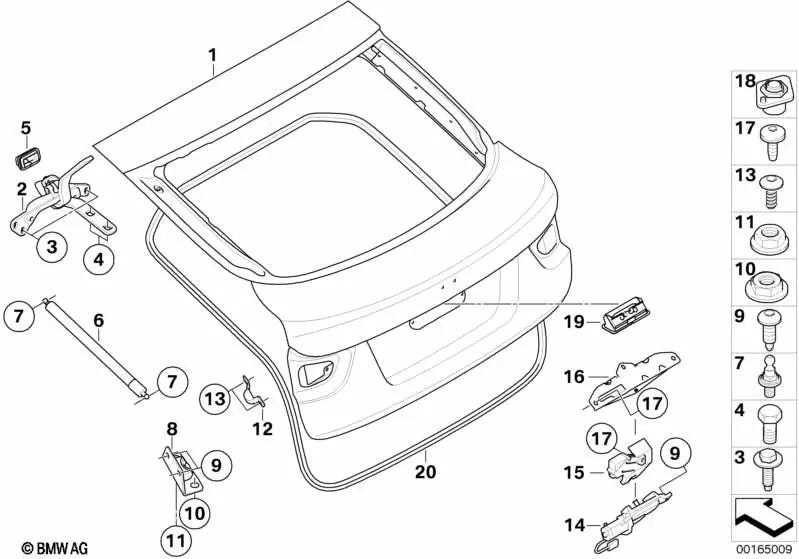 Cerradura del Portón Trasero para BMW E61, E61N, E71, E72 (OEM 51247114612). Original BMW.