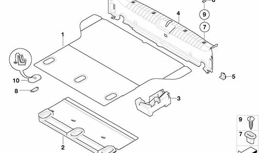 Trunk floor panel for BMW E46 (OEM 51477016471). Original BMW