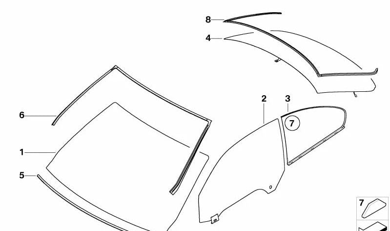 Cristal lateral de protección solar trasero izq. para BMW Serie 3 E92, E92N (OEM 51487180513). Original BMW