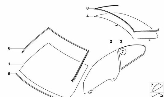 Cristal lateral de protección solar trasero izq. para BMW Serie 3 E92, E92N (OEM 51487180513). Original BMW