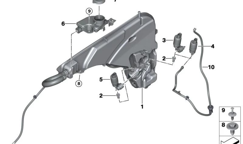 Depósito del sistema de lavado de parabrisas para BMW X3 F97, G01, G08, X4 F98, G02 (OEM 61667483866). Original BMW.