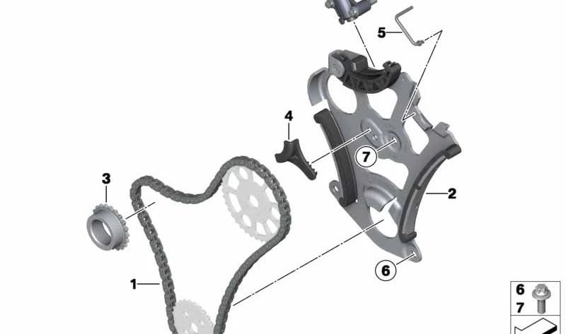 Cadena para BMW E81, E82, E87, F20, F21, F22, F23, E90, F30, F31, F32, F33, F36, E60, F10, F11, F07, F06, E65, F01, X1, X3, X4, X5, X6, Z4 (OEM 11417584079). Original BMW