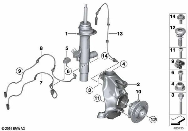 Amortiguador delantero izquierdo para BMW F36 (OEM 37116854205). Original BMW.