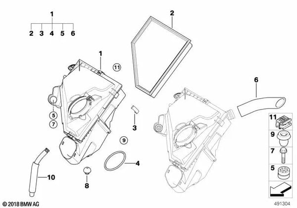 Silenciador de ruido de admisión para BMW Serie 1 E81, E82, E87N Serie 3 E90, E91, E92 (OEM 13717797460). Original BMW.