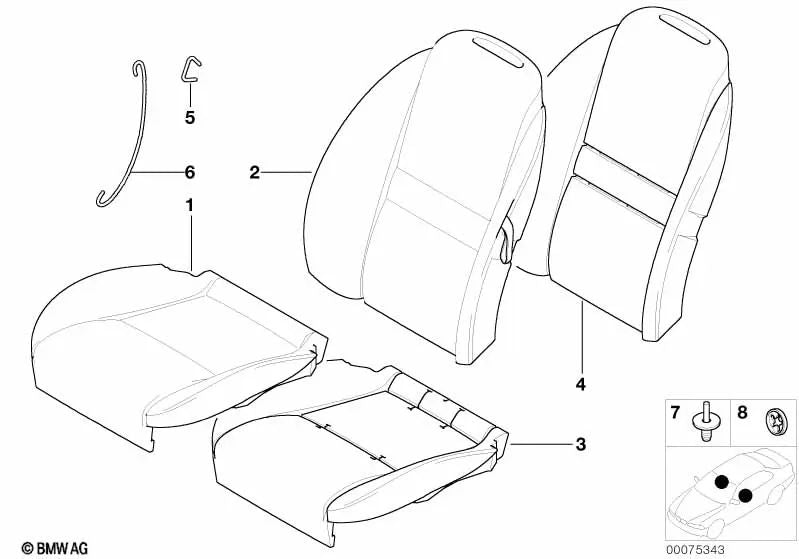 Left leather seat cover for BMW Z8 E52 (OEM 52107027229). Original BMW.