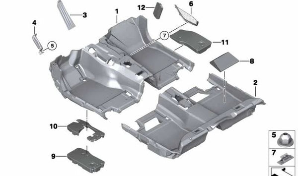 Alfombrilla reposapiés delantera derecha OEM 51477271818 para BMW F10, F11, F18. Original BMW.