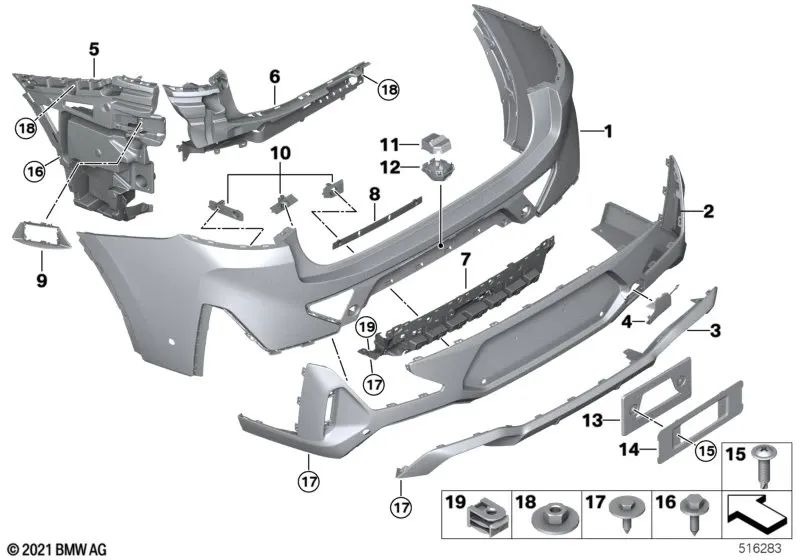 Revestimiento del parachoques trasero superior para BMW F98N, G02N (OEM 51125A40FE0). Original BMW.