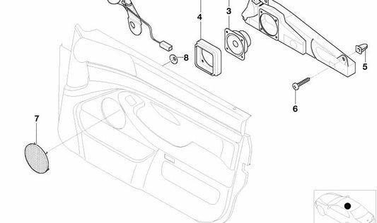 Altavoz agudo estéreo izquierdo OEM 65138362527 para BMW E39. Original BMW.