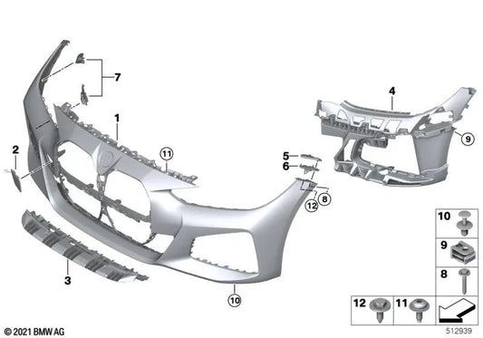 Front primed bumper trim for BMW 4 Series G26E, G26F (OEM 51115A0F332). Original BMW.