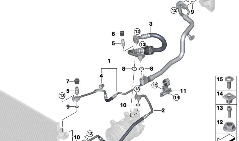 Tubo de succión Evaporador-Compresor para BMW G30, G31, G32, G11, G12 (OEM 64539321594). Original BMW