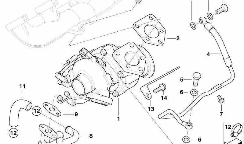 TURBO SUPPORT OEM 11657794254 for BMW E65, E66. Original BMW.