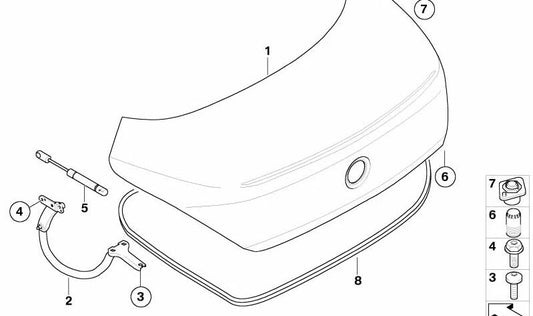 Bisagra portón trasero izquierda para BMW Serie 6 E63, E63N (OEM 41627175303). Original BMW