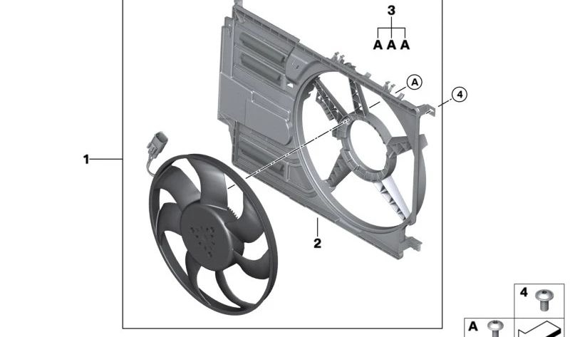 Ventilador con carcasa OEM 17427646410 para BMW F45, F48, F39, F60. Original BMW.