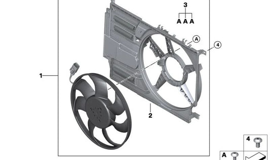 Ventilateur avec logement OEM 17427646410 pour BMW F45, F48, F39, F60. BMW d'origine.