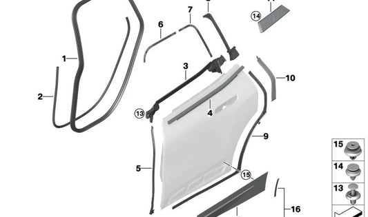 Adaptador de puerta trasera delantera izquierda para BMW i I20 (OEM 51139463711). Original BMW.