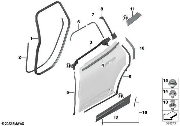 Embellecedor puerta trasera izquierda para BMW I20 (OEM 51135A3D567). Original BMW