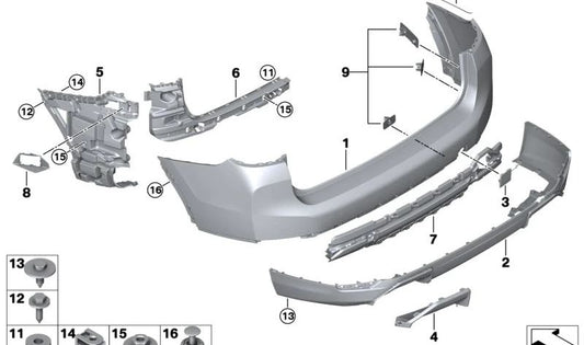 Soporte lateral trasero derecho OEM 51128499308 para BMW G08 (X3 xDrive30e, X3 xDrive30i, X3 M40i, X3 M). Original BMW.