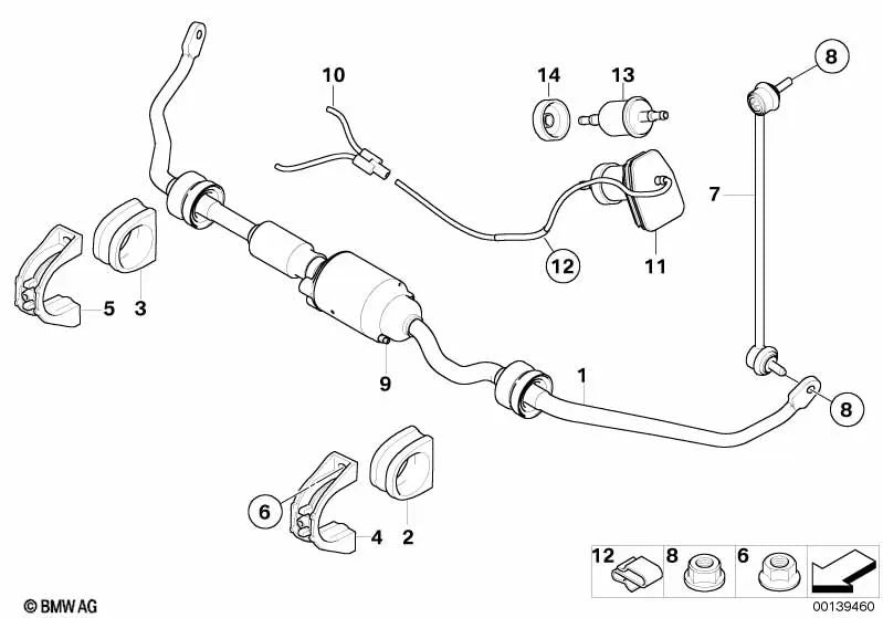 Soporte del Estabilizador delantero derecho para BMW E60, E61, E63, E64, E65, E66 (OEM 31356757100). Original BMW