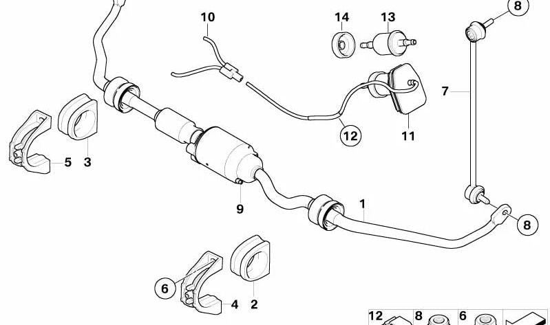 Soporte de goma estabilizador OEM 31356753913 para BMW E60, E61, E63, E64, E65, E66. Original BMW.