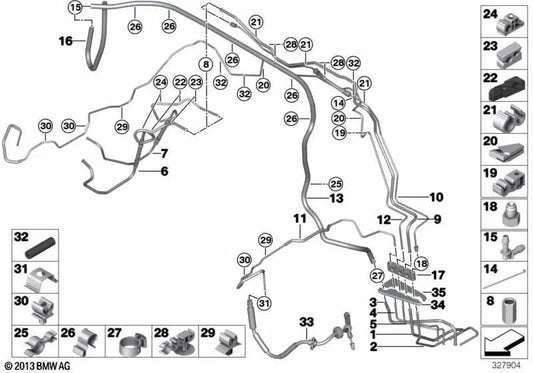 Fluid Line for BMW F07, F10, F11, F06, F12, F13, F01N, F02N (OEM 34326777073). Original BMW