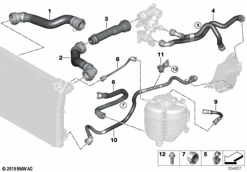 Manguera Radiador de Refrigerante para BMW Serie 3 G20, G21 y Serie 4 G22, G23, G26 (OEM 17128598377). Original BMW