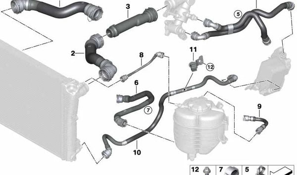 Tubo de Bomba de Refrigerante para BMW Serie 3 G20, G21 y Serie 4 G22, G23 (OEM 17128598379). Original BMW