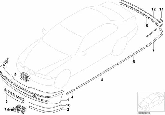 Moldura de protección imprimada trasera izquierda para BMW Serie 5 E39 (OEM 51127005937). Original BMW.