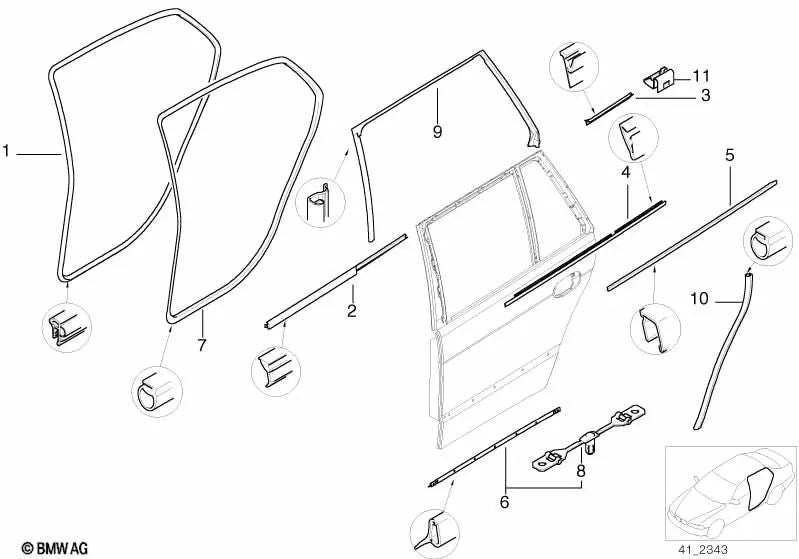 Right outer window channel seal for BMW E39 (OEM 51228189276). Original BMW