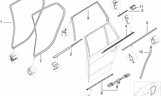 Listón trasero interior izquierdo para BMW E39 (OEM 51222694045). Original BMW