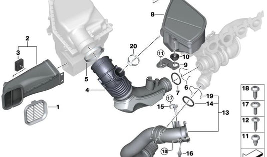 Abrazadera de manguera para BMW G30, G31, G38, G32, G11, G12, G01, G08, X5, X6 (OEM 13718651956). Original BMW