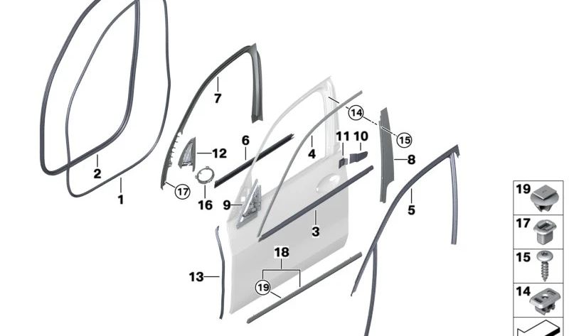 Sellado de la placa de cierre puerta delantera izquierda para BMW F95, G05, G18, G07 (OEM 51337453829). Original BMW