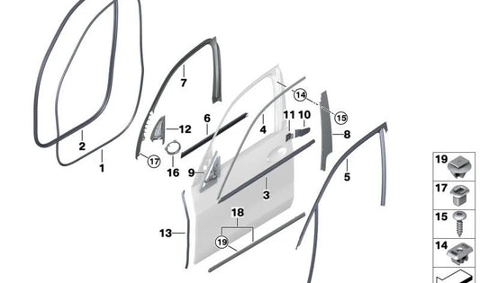 B-Säulen-Fensterrahmenabdeckung, vordere linke Tür für BMW X5 F95, G05, G18, X7 G07 (OEM 51337429387). Original BMW