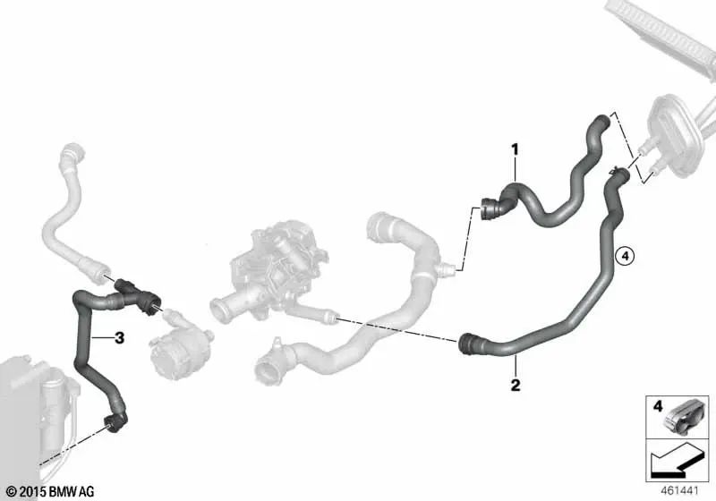 Tubo de calefacción para BMW Serie 1 F20N, F21N Serie 2 F22, F23 Serie 3 F30N, F31N, F34N Serie 4 F32, F33, F36 (OEM 64219329648). Original BMW