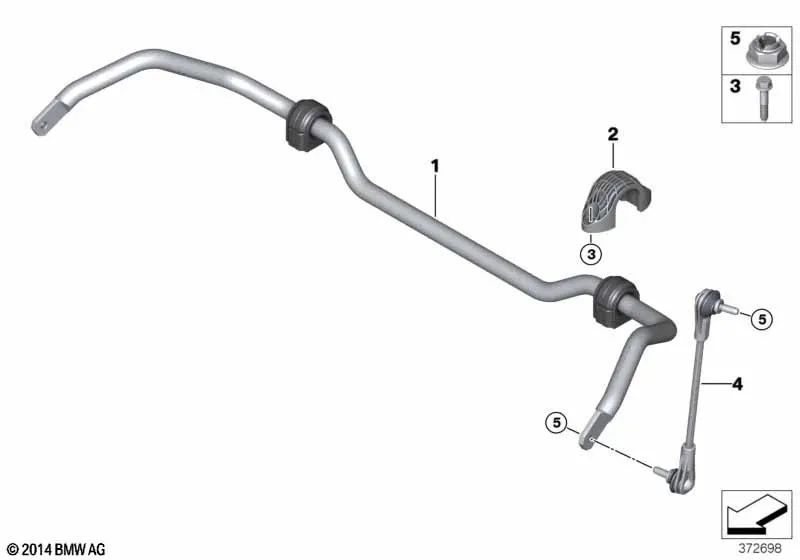 Estabilizador con cojinetes de goma delante para BMW Serie 2 F45, F45N, F46, X1 F48, F48N, MINI F54 (OEM 31306853912). Original BMW.