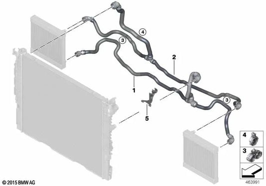 Tubo de radiador de refrigerante remoto para BMW Serie 5 G30, G30N, Serie 7 G11N, G12N, Serie 8 G14, G15, G16 (OEM 17129487613). Original BMW.