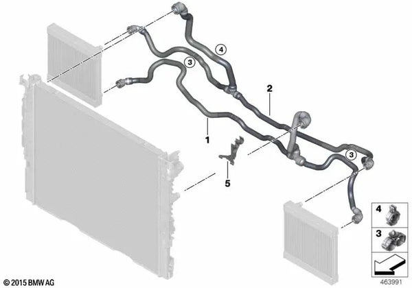 Tubo de radiador de refrigerante remoto para BMW Serie 5 G30, G30N, Serie 7 G11N, G12N, Serie 8 G14, G15, G16 (OEM 17129487613). Original BMW.