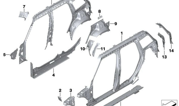 Soporte lateral izquierdo OEM 41007408635 para BMW F52, F45, F46, F48, F49, F39, F54, F60. Original BMW.