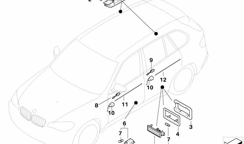 Rear left interior reading light for BMW X5 E70 (OEM 63316972975). Original BMW.