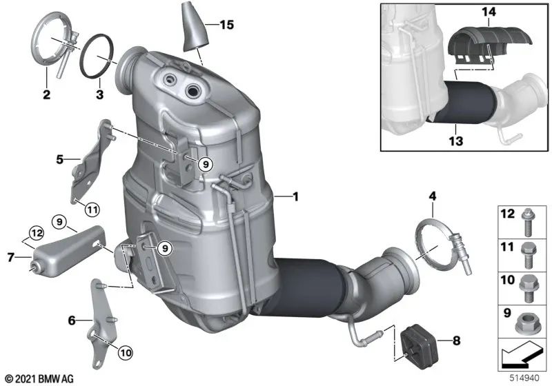 Soporte inferior para BMW Serie 2 U06, X1 U11 (OEM 18328471771). Original BMW