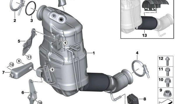 Protección de montaje para elemento de desacoplamiento para BMW F40, F70, F44, F45N, F46N, U06, F48, F48N, U11, F39, U10 y MINI F54, F54N, F55, F55N, F56, F56N, F57, F60, F60N, U25 (OEM 18208593196). Original BMW