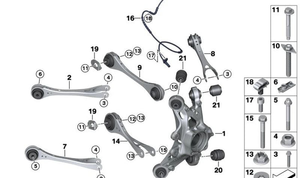 Soporte excéntrico para BMW Serie 5 E39, Serie 7 E65, E66, i I12, I15 (OEM 33321095047). Original BMW