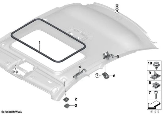 Soporte techo delantero derecho para BMW F36, F36N (OEM 51167363620). Original BMW